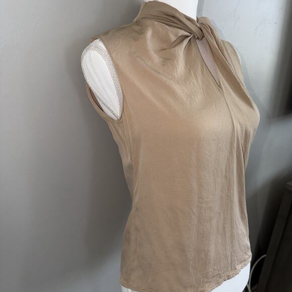 VTG 90s Casual Corner Stretch Silk Blend Blouse Sz 6 Tan Knot-neck Sleeveless - Picture 5 of 11